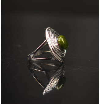 Bague en Verre Filé au Chalumeau "VERT RICHE"  - acier INOXYDABLE