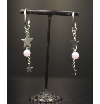 Boucles d’Oreilles en Verre "rose opale" et acier inoxydable -  par Liloo Créations