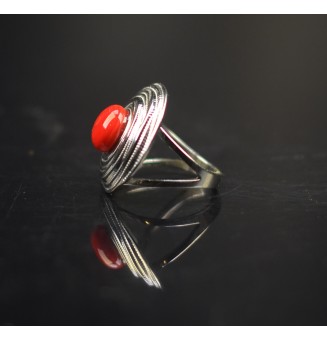 Bague en Verre Filé au Chalumeau "rouge"  - acier INOXYDABLE