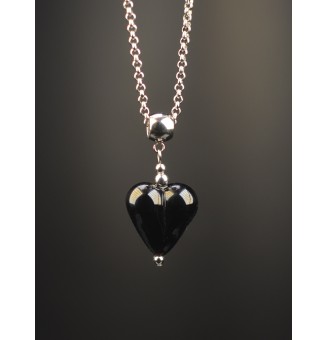 collier COEUR 43 + 3 cm "Noir" perles de verre filé au chalumeau