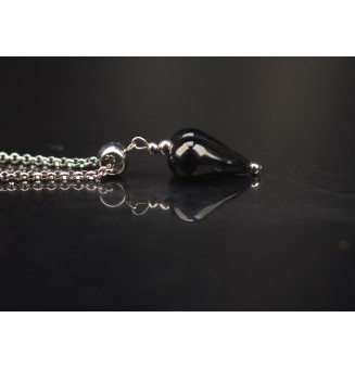 collier COEUR 43 + 3 cm "Noir" perles de verre filé au chalumeau