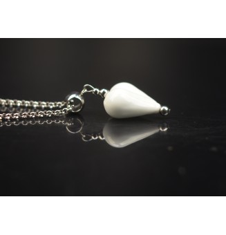 collier COEUR 43 + 3 cm "blanc" perles de verre filé au chalumeau