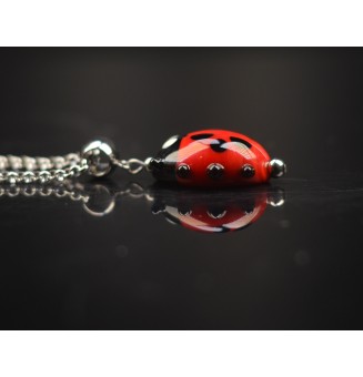 collier coccinelle en verre filé au chalumeau rouge noir - Acier inoxydable