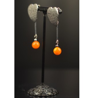 Boucles d'Oreilles coeur en Acier Inoxydable avec Perles de Verre orange