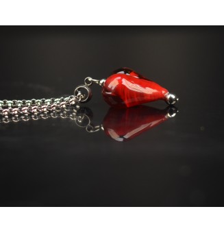 collier COEUR 44 + 3 cm "ROUGE INTENSE" perles de verre filé au chalumeau
