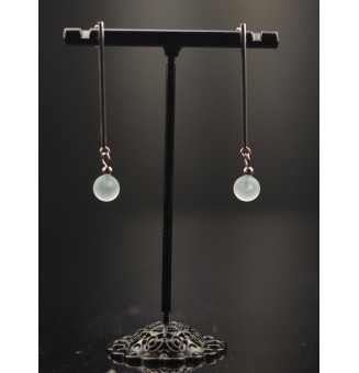 Boucles d'Oreilles  en Acier Inoxydable avec Perles de Verre Bleu clair givré