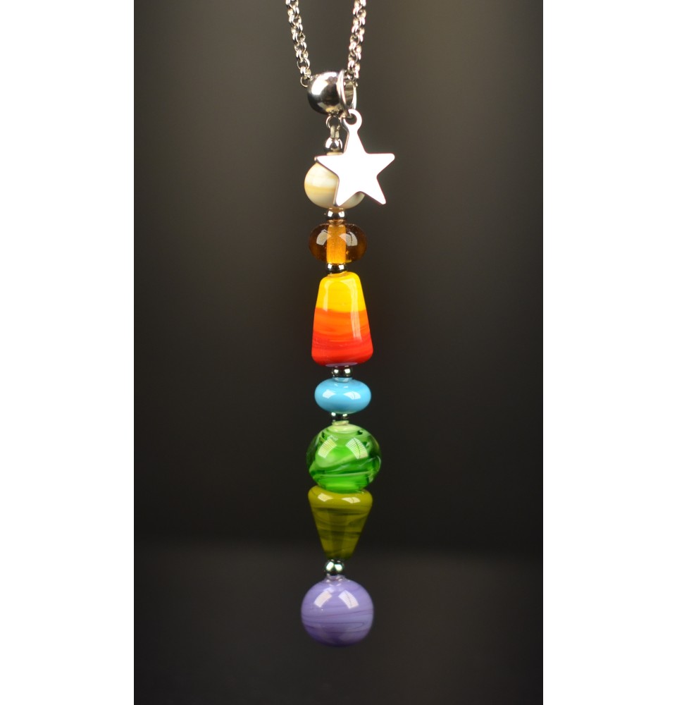 Collier "Éclat de Joie" multicolore en perles de verre filé - acier inoxydable