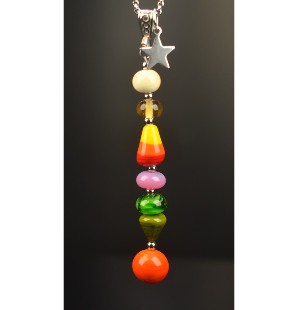 Collier "Éclat de Joie" multicolore en perles de verre filé - acier inoxydable