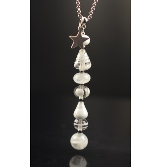 Collier "Éclat de Joie "blanc" en perles de verre filé - acier inoxydable