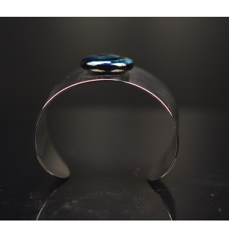 Bracelet Manchette en Acier Inoxydable avec Cabochon BLEU Psyché et noir Interchangeable multicolore - Création Liloo
