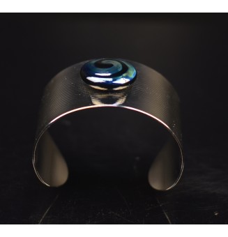 Bracelet Manchette en Acier Inoxydable avec Cabochon BLEU Psyché et noir Interchangeable multicolore - Création Liloo