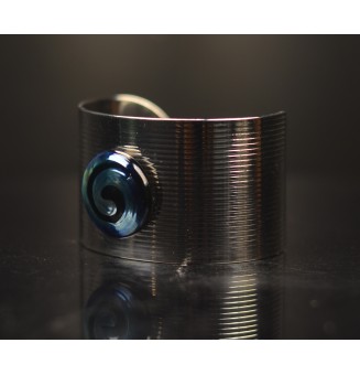 Bracelet Manchette en Acier Inoxydable avec Cabochon BLEU Psyché et noir Interchangeable multicolore - Création Liloo