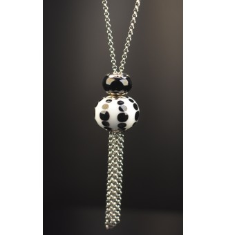 Collier Long Épuré avec Perle "noir/blanc" ,  en Verre Filé – Liloo Créations