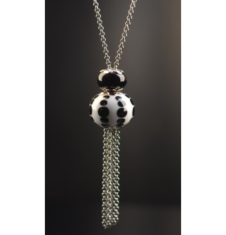 Collier Long Épuré avec Perle "noir/blanc" ,  en Verre Filé – Liloo Créations