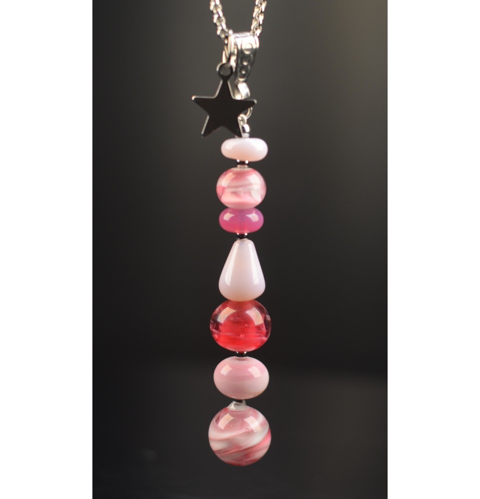 Collier "Éclat de Joie "rose" en perles de verre filé - acier inoxydable