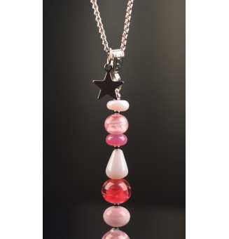 Collier "Éclat de Joie "rose" en perles de verre filé - acier inoxydable