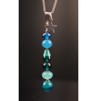 Collier "Éclat de Joie "bleu vert" en perles de verre filé - acier inoxydable