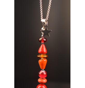 Collier "Éclat de Joie "rouge orange" en perles de verre filé - acier inoxydable