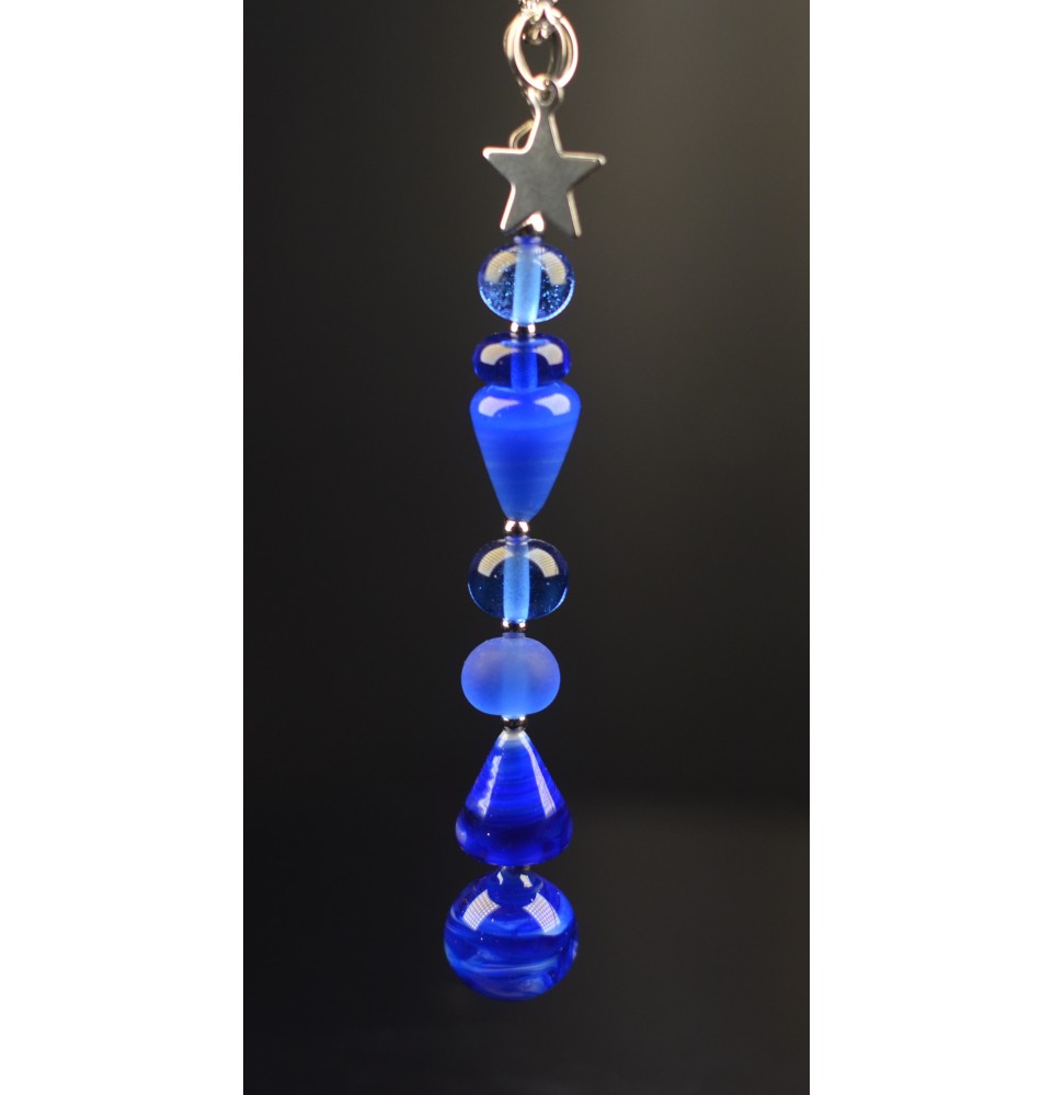 Collier "Éclat de Joie "bleu " en perles de verre filé - acier inoxydable