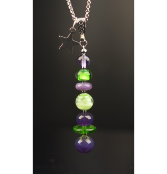 Collier "Éclat de Joie "violet vert" en perles de verre filé - acier inoxydable