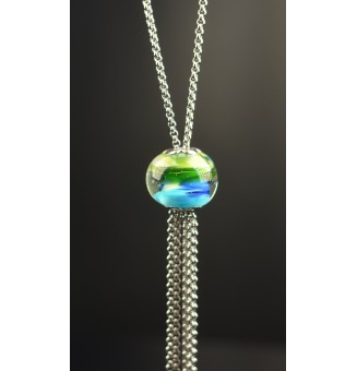 Collier Long Épuré avec Perle bleu/vert ,  en Verre Filé – Liloo Créations  72 cm