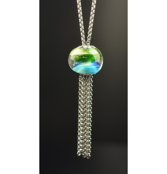 Collier Long Épuré avec Perle bleu/vert ,  en Verre Filé – Liloo Créations  72 cm