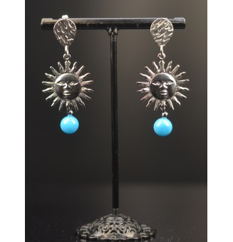 Boucles d’Oreilles soleil en Verre "turquoise" et acier inoxydable -  par Liloo Créations