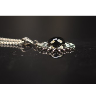 Collier Soleil noir en Acier Inoxydable avec Perle de Verre Filé 42cm