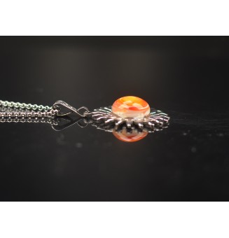 Collier Soleil rouge orange en Acier Inoxydable avec Perle de Verre Filé 44cm