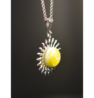 Collier Soleil jaune en Acier Inoxydable avec Perle de Verre Filé 45 cm