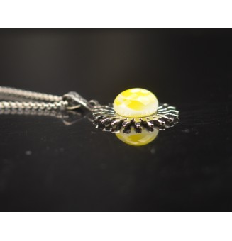 Collier Soleil jaune en Acier Inoxydable avec Perle de Verre Filé 45 cm