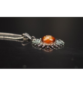 Collier Soleil ambré en Acier Inoxydable avec Perle de Verre Filé 43+3 cm