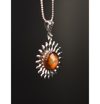 Collier Soleil ambré en Acier Inoxydable avec Perle de Verre Filé 43+3 cm