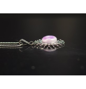 Collier Soleil Mauve en Acier Inoxydable avec Perle de Verre Filé