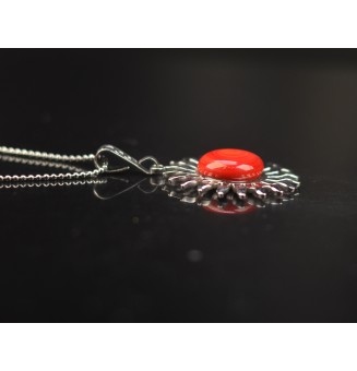 Collier Soleil Rouge en Acier Inoxydable avec Perle de Verre Filé
