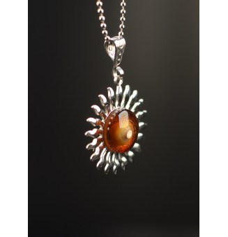 Collier Soleil ambré en Acier Inoxydable avec Perle de Verre Filé 43+3 cm