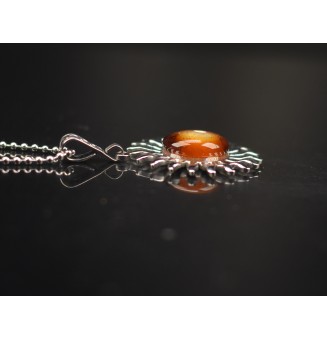 Collier Soleil ambré en Acier Inoxydable avec Perle de Verre Filé 43+3 cm