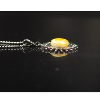 Collier Soleil jaune en Acier Inoxydable avec Perle de Verre Filé 45 cm