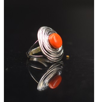 Bague en Verre Filé au Chalumeau "orange"  - acier INOXYDABLE