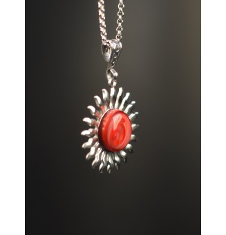 Collier Soleil rouge rosé en Acier Inoxydable avec Perle de Verre Filé 41 cm