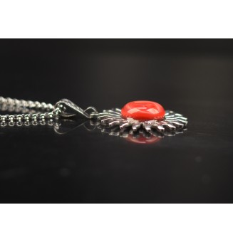 Collier Soleil rouge rosé en Acier Inoxydable avec Perle de Verre Filé 41 cm