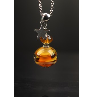 Collier "ambré" en Perles de Verre et acier inoxydable 73 cm + 3