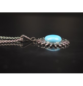 Collier Soleil turquoise en Acier Inoxydable avec Perle de Verre Filé 42 cm