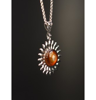 Collier Soleil ambré en Acier Inoxydable avec Perle de Verre Filé 42+3 cm