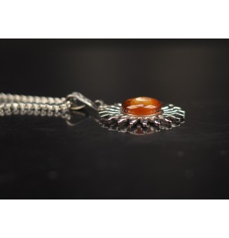 Collier Soleil ambré en Acier Inoxydable avec Perle de Verre Filé 42+3 cm