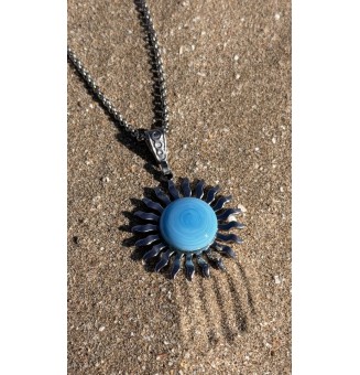 Collier Soleil turquoise en Acier Inoxydable avec Perle de Verre Filé 42 cm
