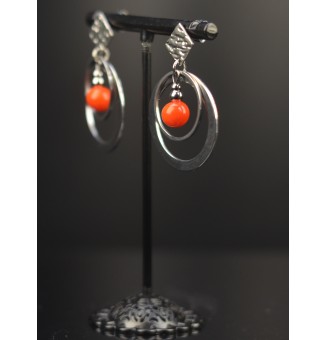Boucles d'Oreilles  en Acier Inoxydable avec Perles de Verre orange