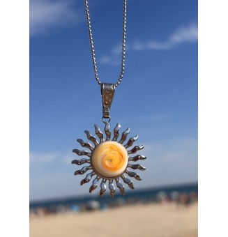 Collier Soleil jaune en Acier Inoxydable avec Perle de Verre Filé 45 cm