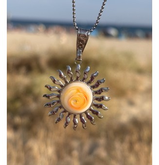Collier Soleil jaune en Acier Inoxydable avec Perle de Verre Filé 45 cm