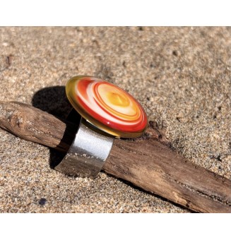 Bague en Verre Filé au Chalumeau "multicolore"  - acier INOXYDABLE
